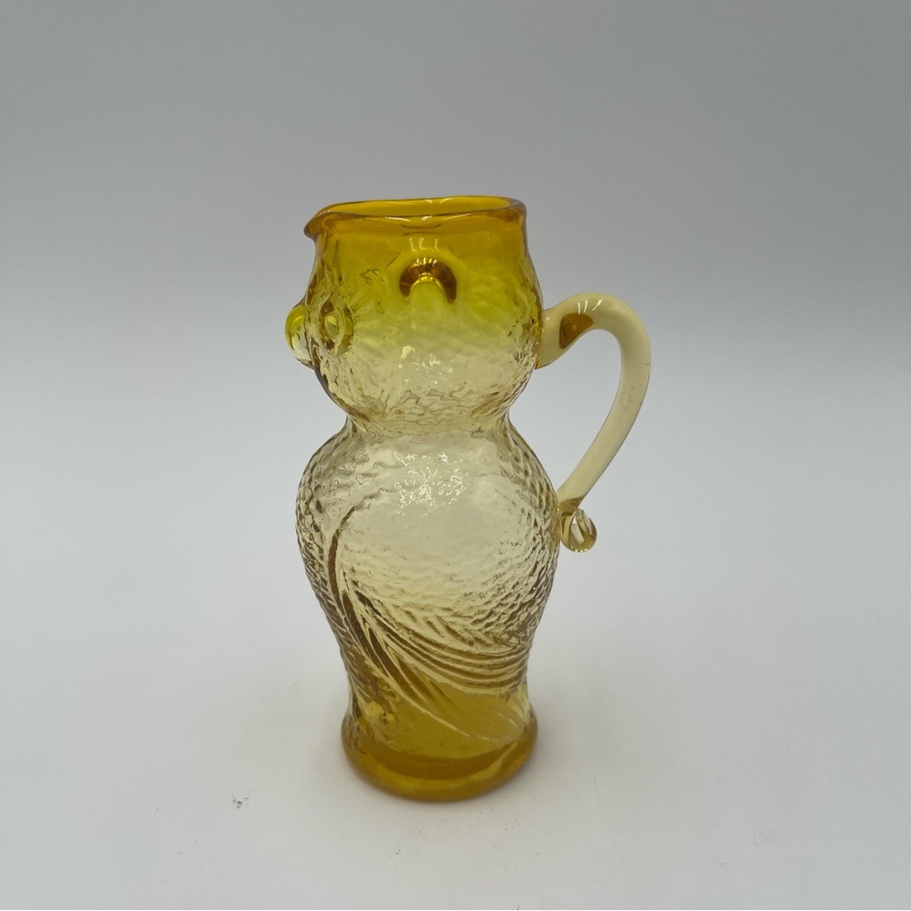 Kanawha Glass Owl Pitcher Creamer Yellow Gold Amber Vintage Mid Century - Picture 4 of 8